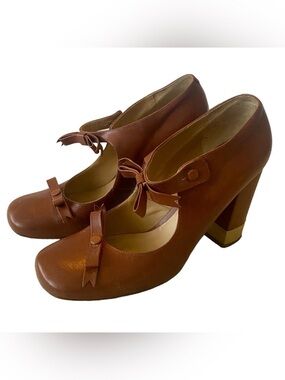 Chloe SS07 Cognac Brown Mary Jane Heels with Bow Straps